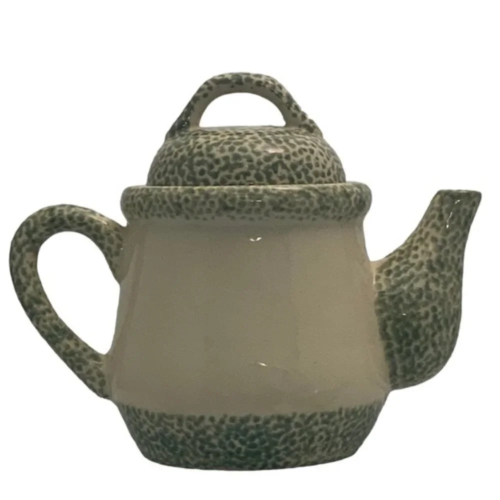 Vintage Teapot Stoneware Apple Motif Tender Hearts Treasures Primitive Farmhouse